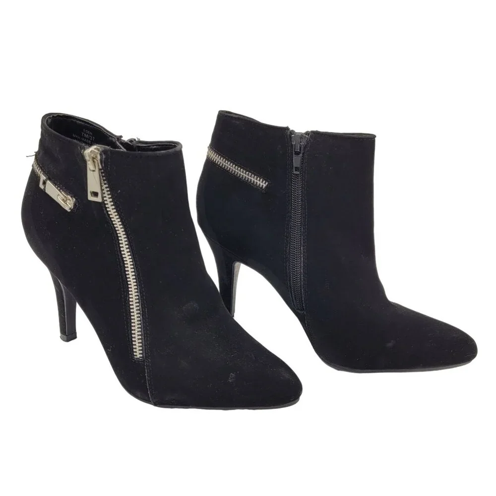 Black Ankle Boots with Multiple Silver Tone Zippers 7M/37